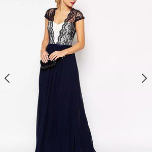 ASOS Scalloped Lace Maxi Dress - Navy and white